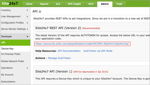 Site24x7 API Site24x7 API密钥